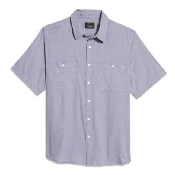 Neuw Men's Waits Short Sleeve Linen Blend Button-up Shirt In Purple‎ Size Small - Picture 1 of 8